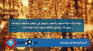 <p><strong>أسعار الذهب اليوم في مصر تشهد ارتفاعاً، عيار 18 يتجاوز 4000 جنيه</strong></p>
